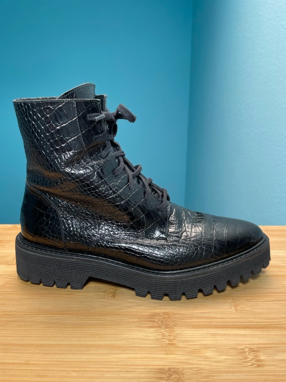 Frēda Salvador Emi Lug Sole 90's Style Combat Boots Women's 7.5 Black Leather - Picture 6 of 16